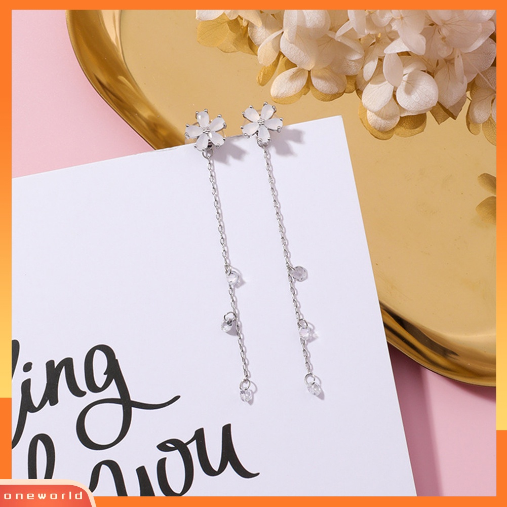 [WONE] Wanita Mutiara Imitasi Bunga Cherry Blossom Rumbai Menjuntai Ear Drop Earrings Perhiasan