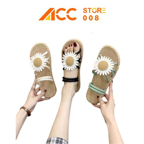 Sandal Wanita EF03 Cantik / Flat Shoes Tali Jelly Motif Bunga Daisy Sandal Women Real Pict