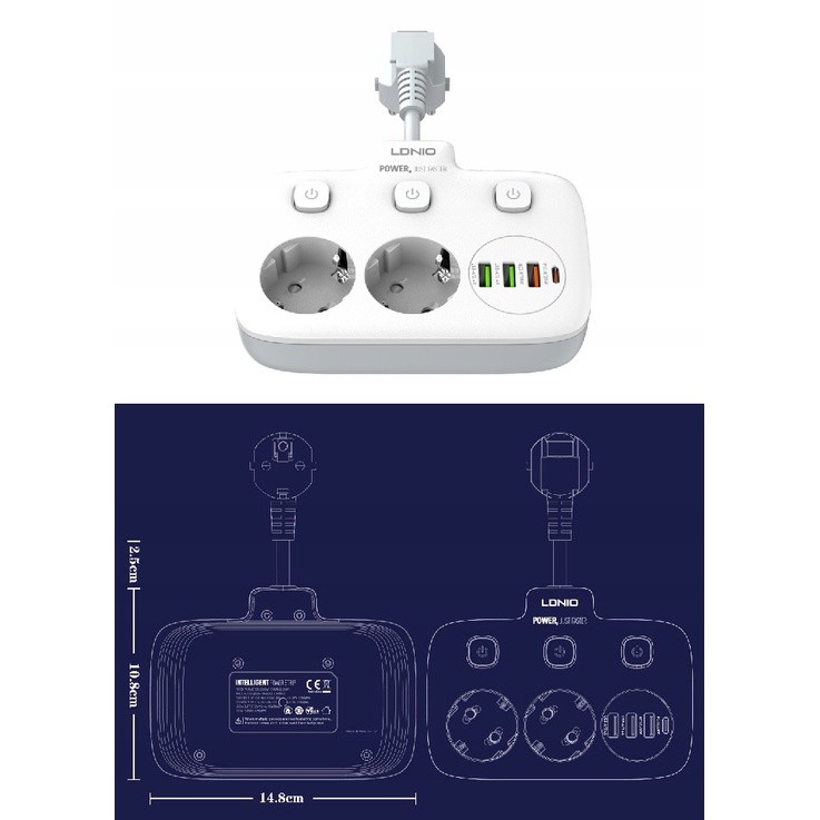 LDNIO SE2435 - Colokan Listrik 2 Lubang dengan USB-A dan USB-C PD 20W - Colokan Listrik Paling Praktis dari LDNIO