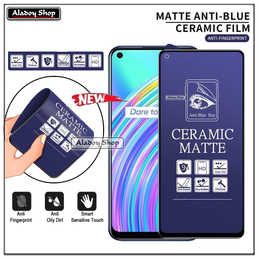 PAKET 3IN1 Anti Gores Blue Matte Anti Glare Realme C17 + Tempered Glass Camera dan Skin Carbon