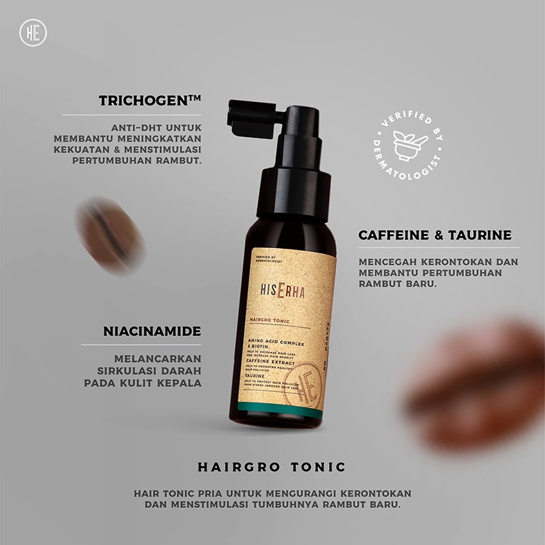 HIS ERHA Hairgro Shampoo Pria 100ml + Tonik Rambut 60ml + Pomade Water Based 120gr - Anti Rontok