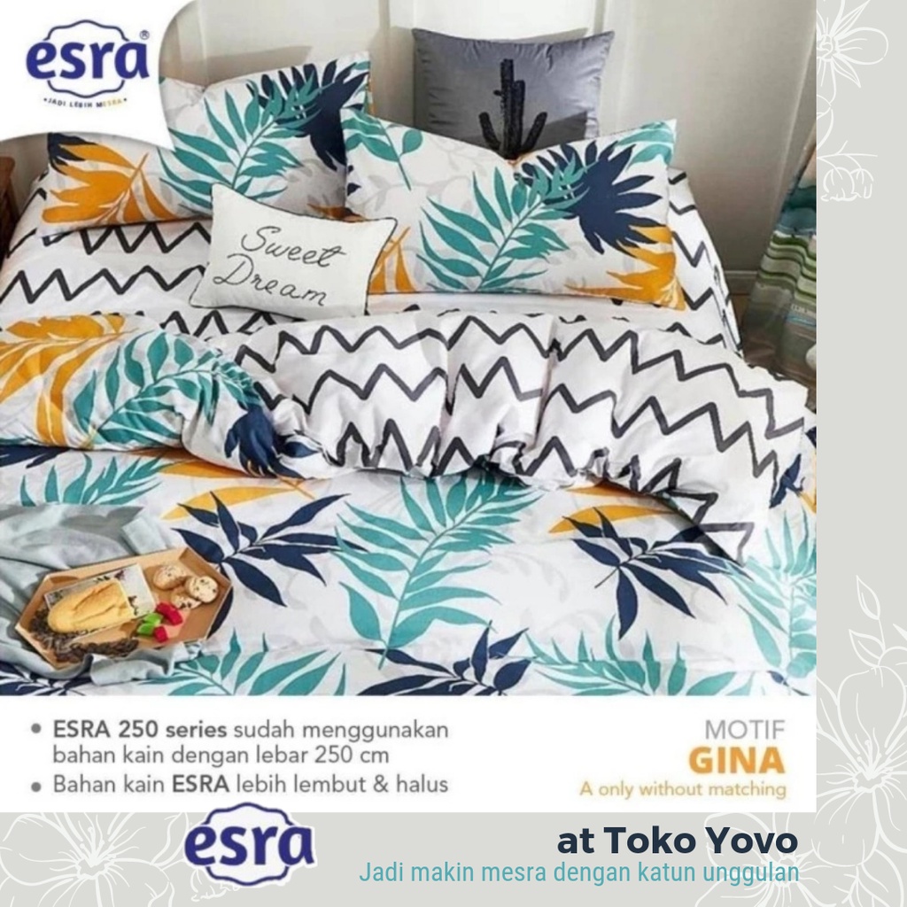 Sprei Katun Halus Pria Esra Gina Daun Putih Biru Aqua Navy Blue Seprei