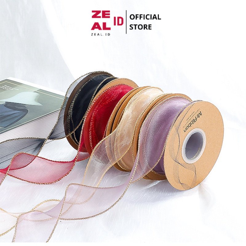 

ZEAL-ID - PTA2 CFMS Pita Chiffon Lis Emas Roll Lebar 4cm/Pita Kado 4cm/Pita Dekorasi Buket