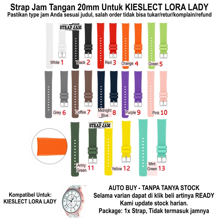 Tali Jam Untuk Kieslect Lora Lady 20mm - Strap M42 Rubber Teksture Garis