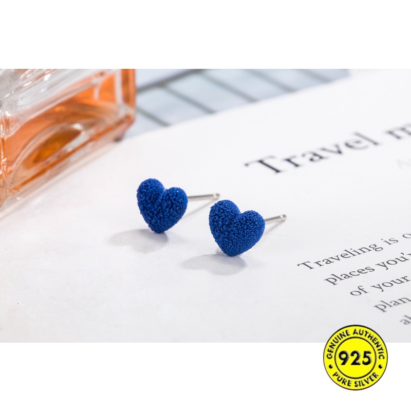 Frosted Klein Blue Stud Earrings Perempuan Musim Gugur Dingin Retro Cinta Merak Anting Biru U1417