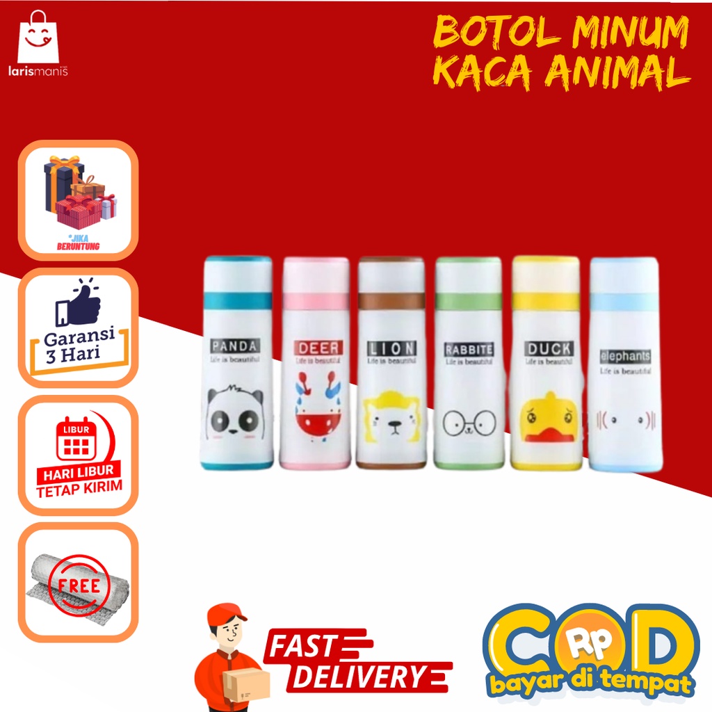 Botol Minum Kaca Animal Sun Glass Putih / Botol Animal Putih / Botol Kaca Karakter Hewan /Tumbler Animal 380ml Pakai Box Botol Anak Sedotan Botol Anak Sekolah Botol Anak Lucu Botol Anak Karakter Botol Anak TK Viral Minuman Anak Muda Minuman Anak Kecil