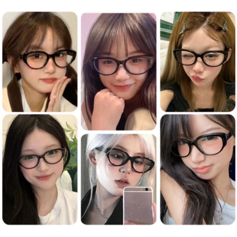 Roselife Korea Retro Hitam Biru Cahaya Memblokir Lensa Cat Eye Eyeglasses Untuk Wanita Trendi Face-lift Kacamata Kecantikan Luar Ruangan Kacamata Fashion Eyewear