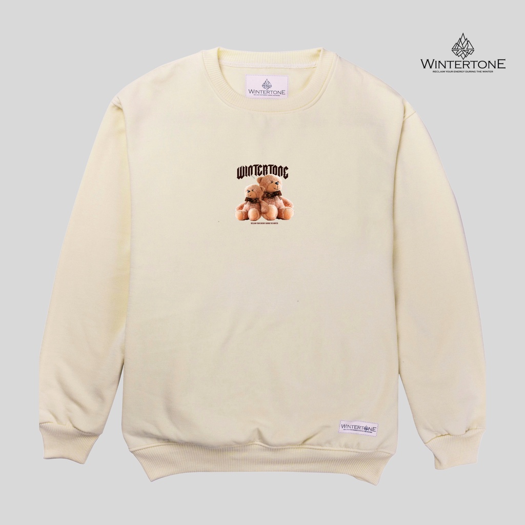 Sweater Crewneck Bear Series Cream Pria Suiter Crweneck Oversize WINTERTONE Oblong Motif Sablon Lengan Panjang Bigsize Bahan Fleece Tebal WNTRN