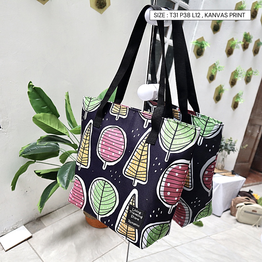 (GROSIR) Tas Kekinian TOTEBAG KANVAS PRINTING GAMBAR DAUN / BUNGA TAS WANITA TOTE BAG REMAJA MODERN