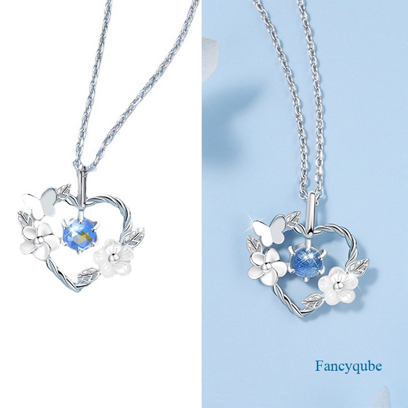 Fashion Wanita Elegan Hati Kalung Moonstone Bunga Kalung Liontin Necklace