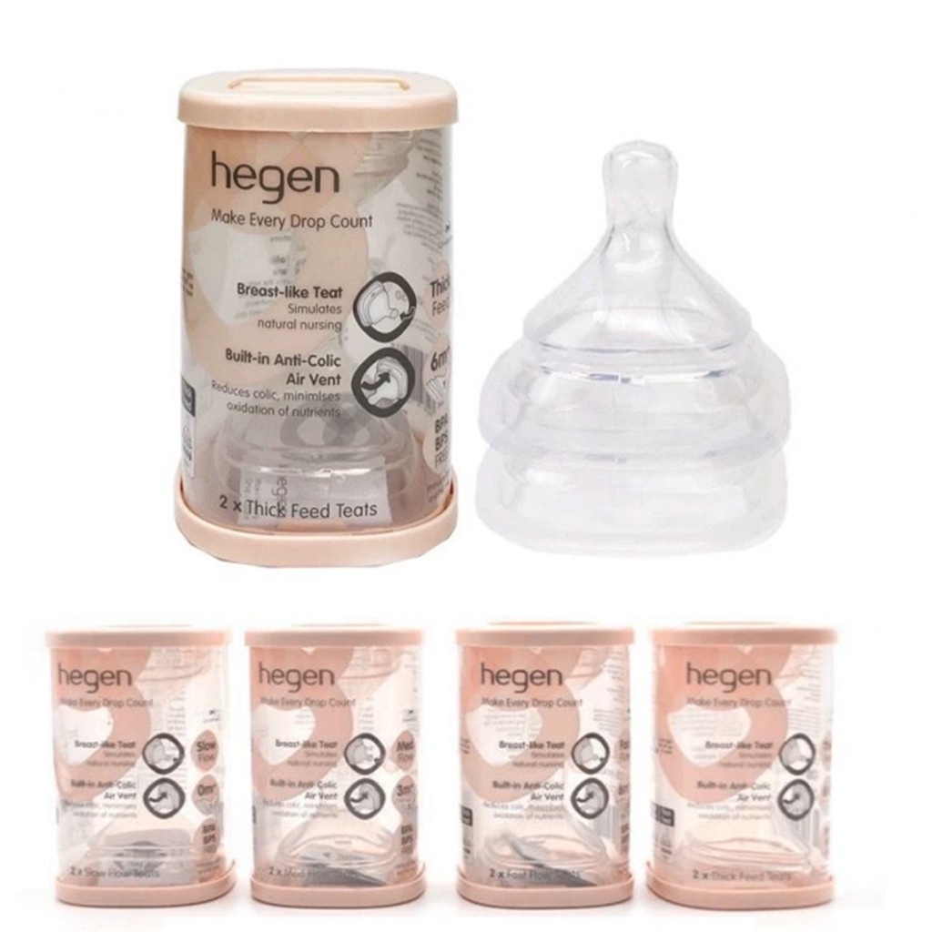 Hegen Teats Extra Slow / Slow /Medium / Fast / Thick Feed Flow (Dot Bayi Hegen) 2 pack