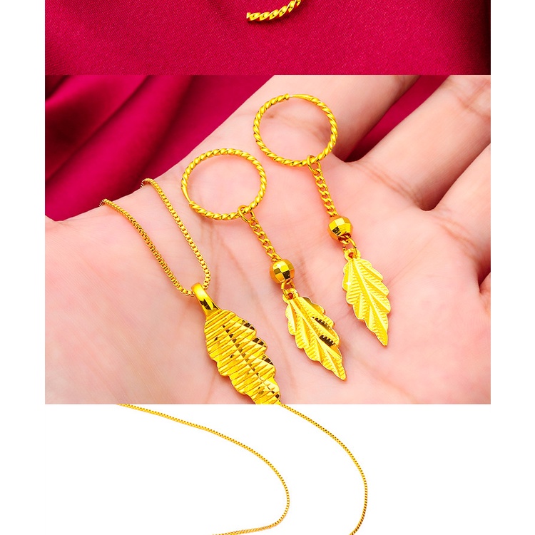 Goldkingdom Perhiasan Fashion Emas Asli Kadar 375Bangkok Aksesoris Ready Stock Daun Rumbai Anting Liontin Sederhana Dan Murah Hati Wanita