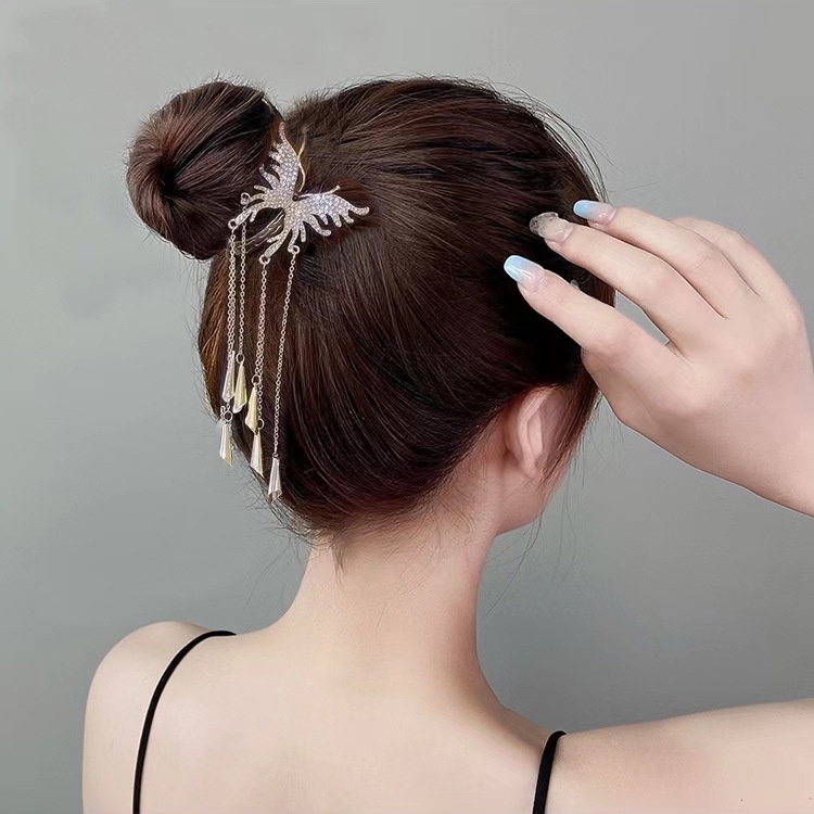 Alloy Berlian Imitasi Kupu-Kupu Angin Lonceng Rumbai Rambut Klip Ponytail Clip Aksesoris Rambut Fashion Wanita