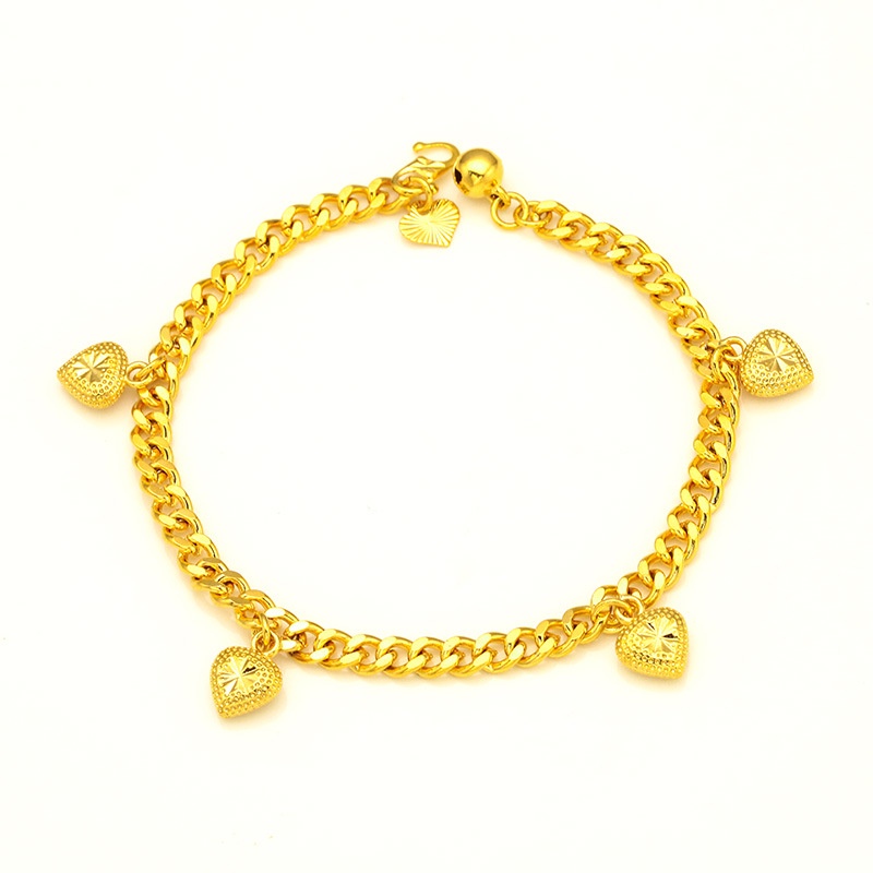 Goldkingdom Perhiasan Fashion Emas Asli Kadar 375 Bangkok Aksesoris Ready Stock Wanita Pipih 5mm Gelang S Kancing Hati Kecil Tali Tangan Minimalis