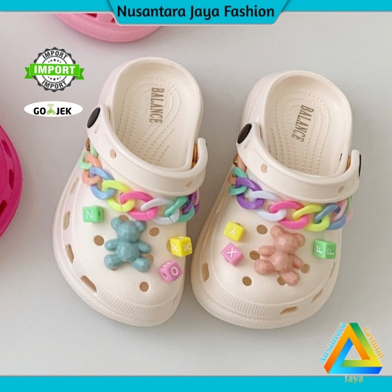 30-35 Sandal Anak Baim Perempuan CUTE Rantai Jibitz Balance D55