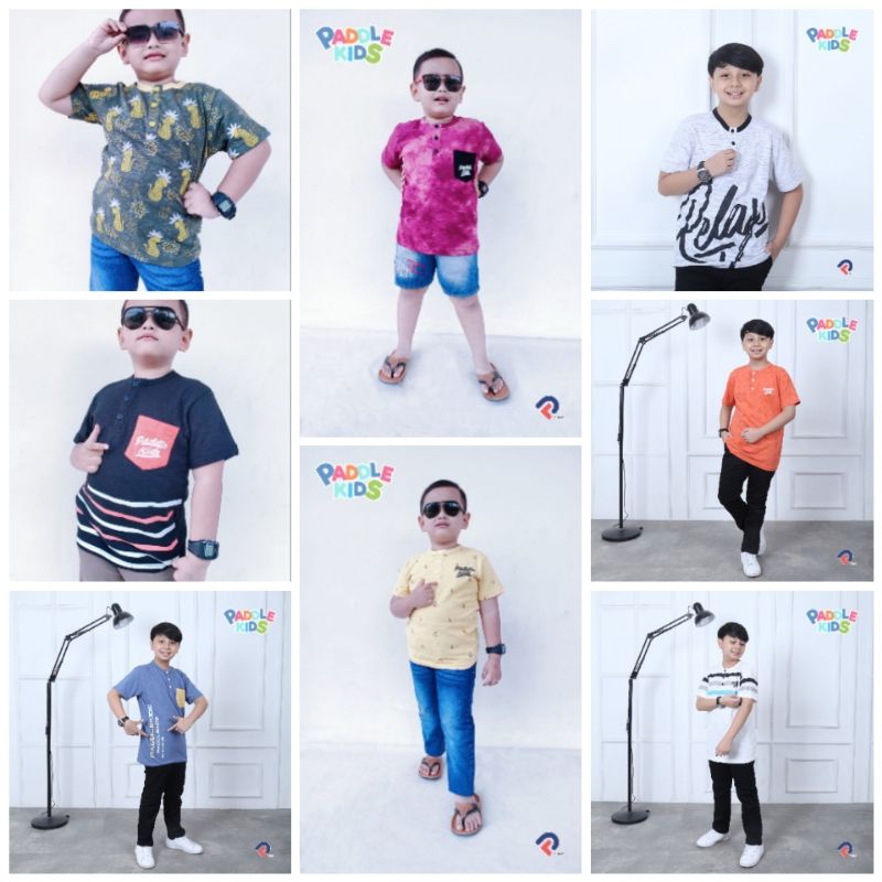 Kaos Polo kancing Anak 6-12 Tahun, Kaos Slub Henley