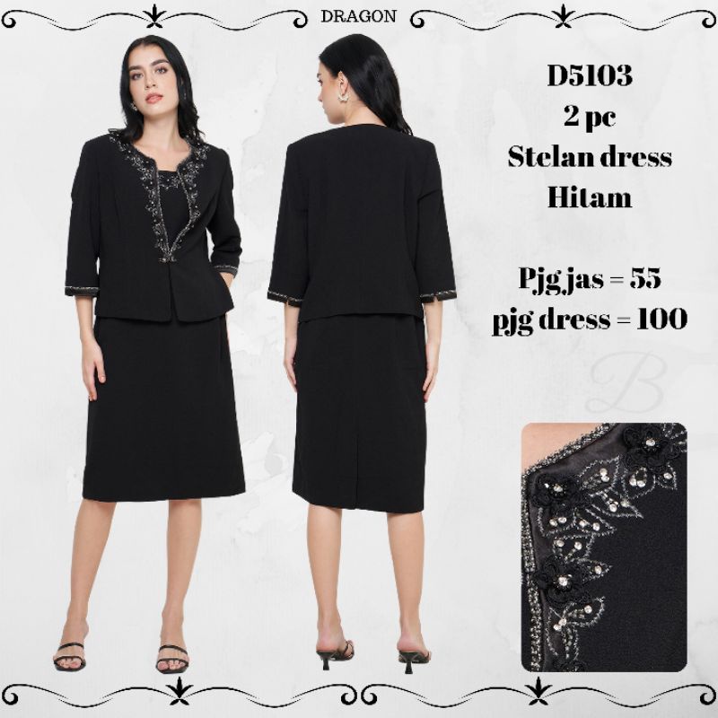 setelan dress Dragon D5103 putih dan hitam