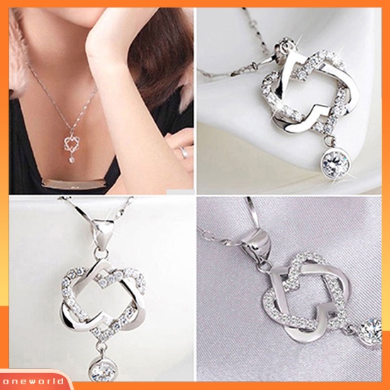 [WONE] Wanita Fashion Ganda Berongga Cinta Hati Liontin Kalung Rantai Choker Perhiasan