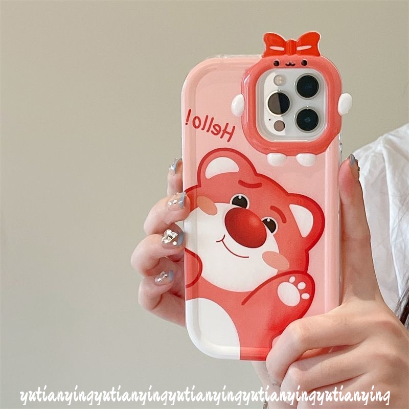 Oppo A96 A16K A12 A55 A5s A74 A17K A57 A15 A76 A3s A17 A16 A95 A54 A7 A77 A53 A31 A77s A5 A9 A52 Reno 57z A16E 3D Bow Little Monster Lensa Kartun Strawberry Bear Manyo Soft Case