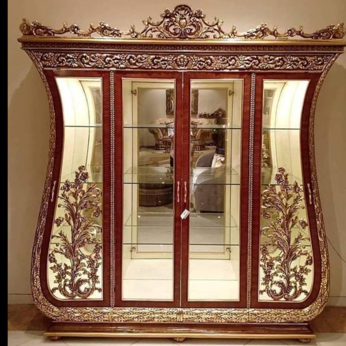 lemari hias pajangan model biola 4pintu - bufet pajangan kaca