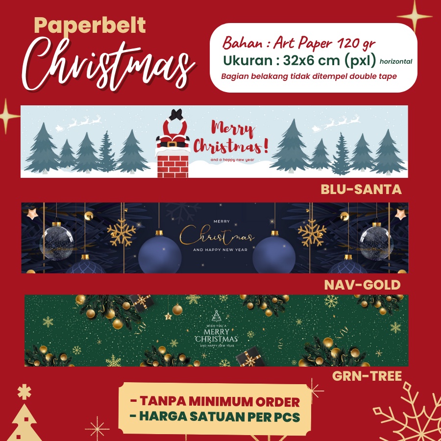 

Paper Belt Natal Label Kemasan Kue Christmas / Roller / Hiasan Sleeve / Sabuk Label Box Hampers Toples Cookies Paperbelt Horizontal by Soogan