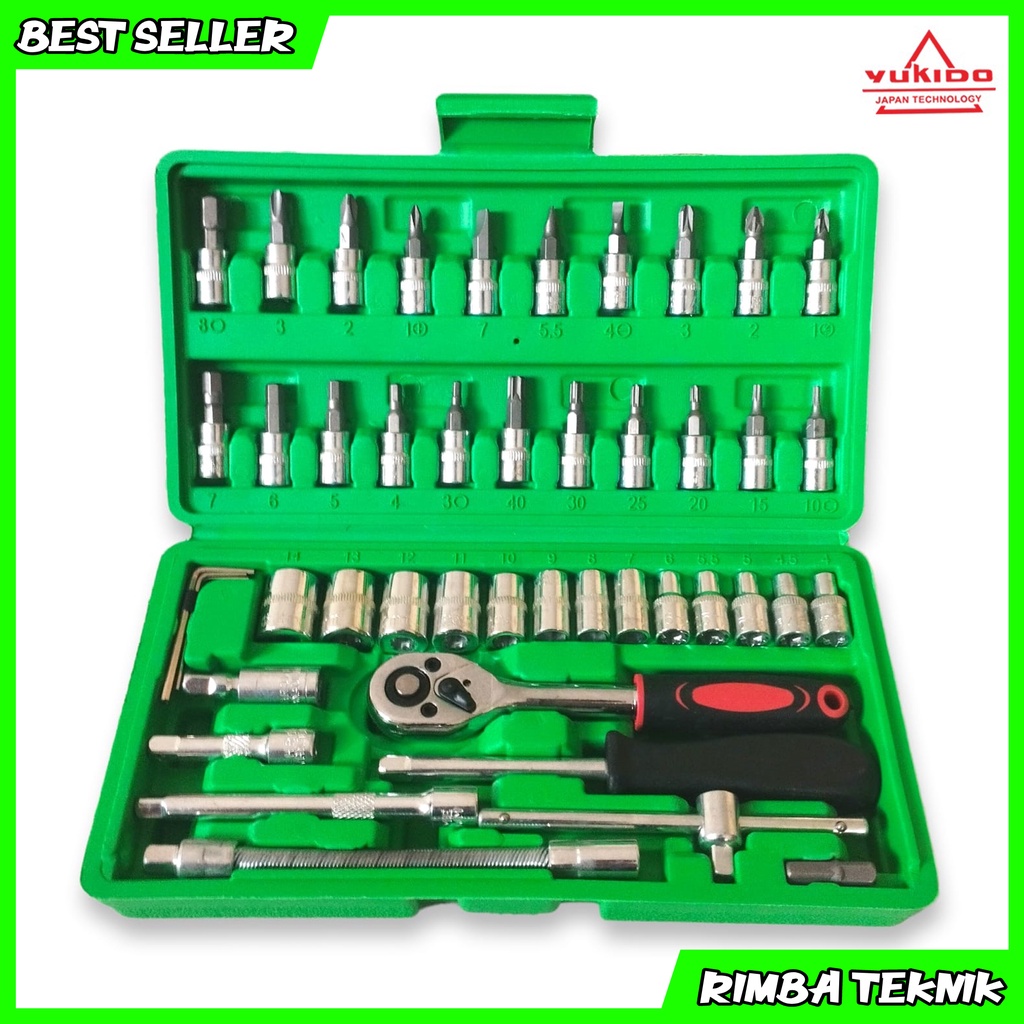 Kunci Sok Set 46 PC Set Socket (1/4 &quot;) ELLKA Full Lengkap Socket Tool Kit Pas Ring L Motor Mobil YUKIDO