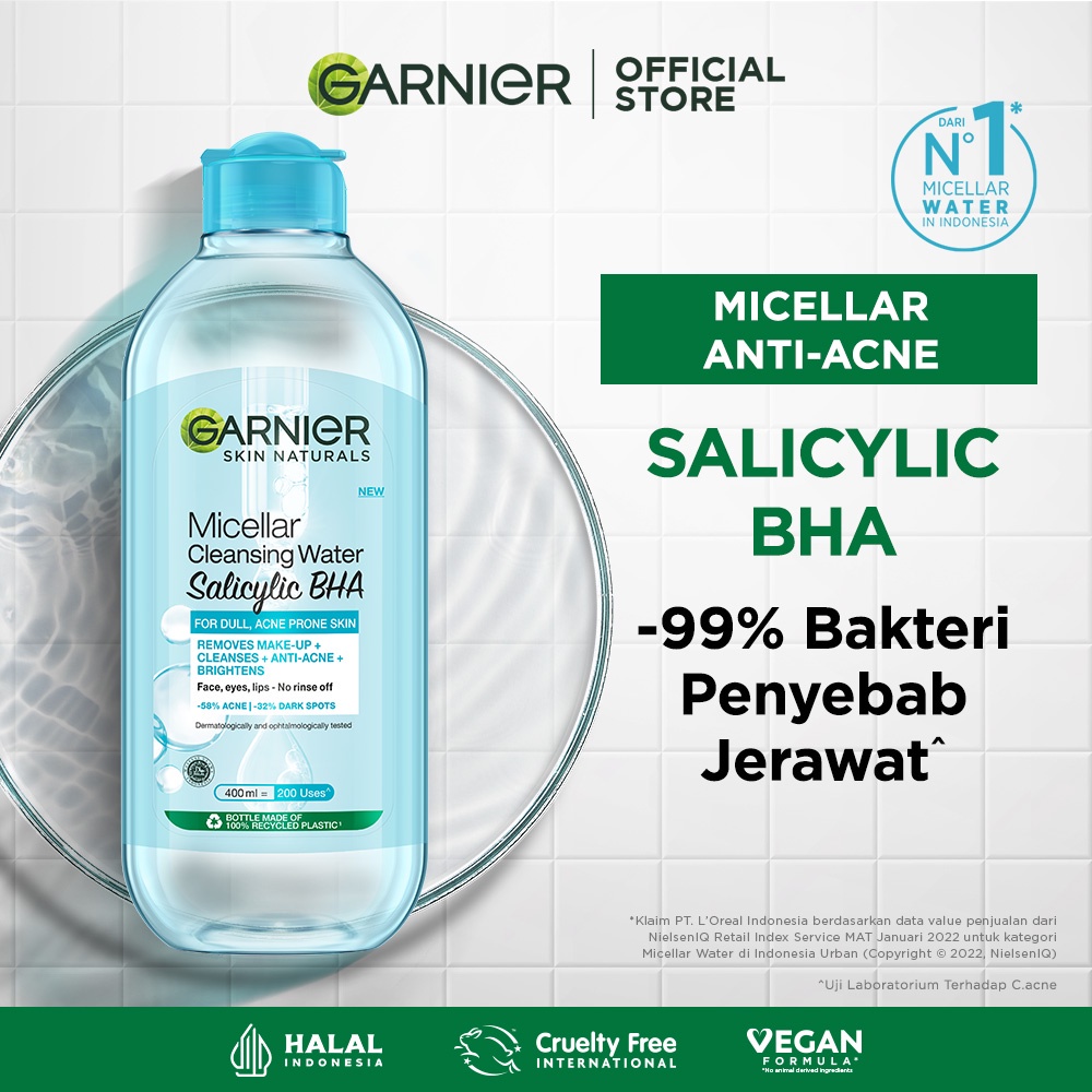 Garnier Micellar Water Salicylic Blue 400ml I Pembersih Wajah &amp; Makeup