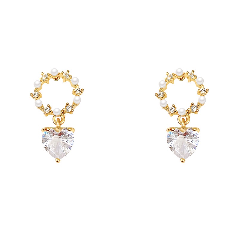 925jarum Perak Jarum Indah Zirkon Anting Hati Perempuan Rasa Tinggi Anting Mutiara
