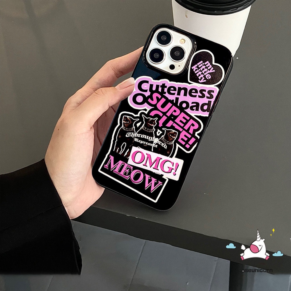 IPHONE Casing Ponsel Couple Kompatibel Untuk Iphone 7 8 Plus 11 14 13 12 Pro Max XR X XS Max Se 2020 Lembut Tpu Silicon Ins Trendy Sticker Label Glossy Halus Phone Cover