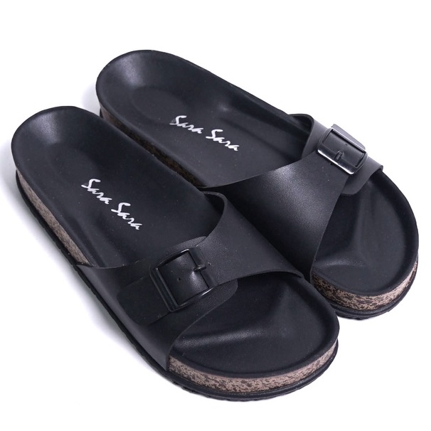 SARASARA YUK - Sandal Wanita Casual Model Slop Birken Sol Puyuh SARA SARA BILLY Sendal Cewek Sol Kulit Santai Singgle Strap Rumahan Gesper Empuk Ringan Size 36 37 38 39 40 Warna Black Hitam Selop Anti Slip Original Terbaru Shoes ORI Mall Official Store