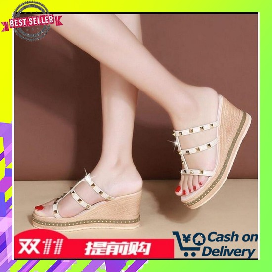 Sandal Wanita Tali Silang Wedges Import Remaja Selop Premium K2F5 Karet Kekinian Fashion Tertutup Pe