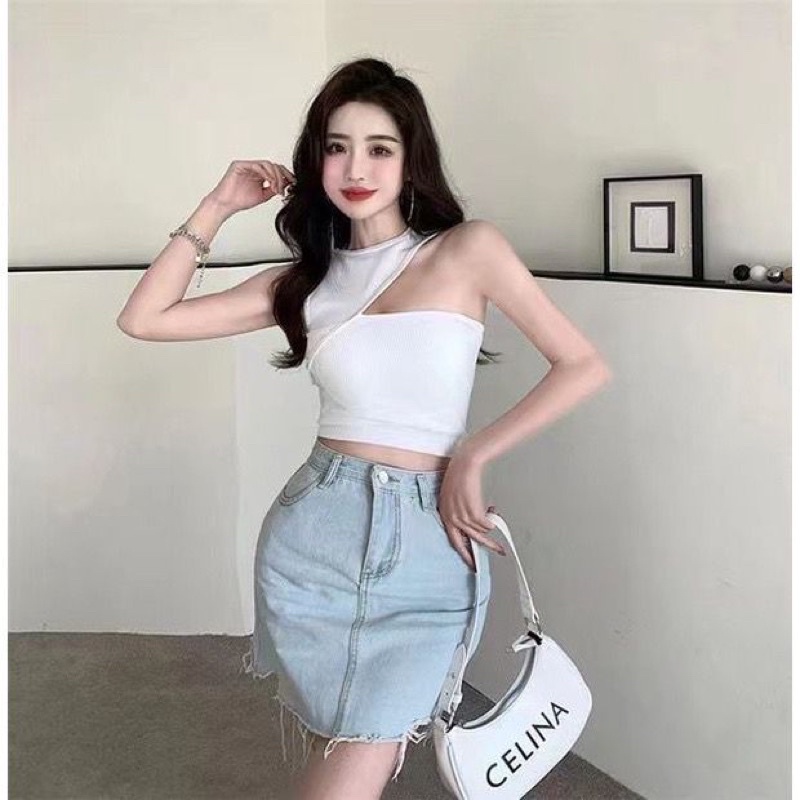 Tanktop Asimetris One shoulder Atasan Wanita Korean | Tank top wanita import 100%