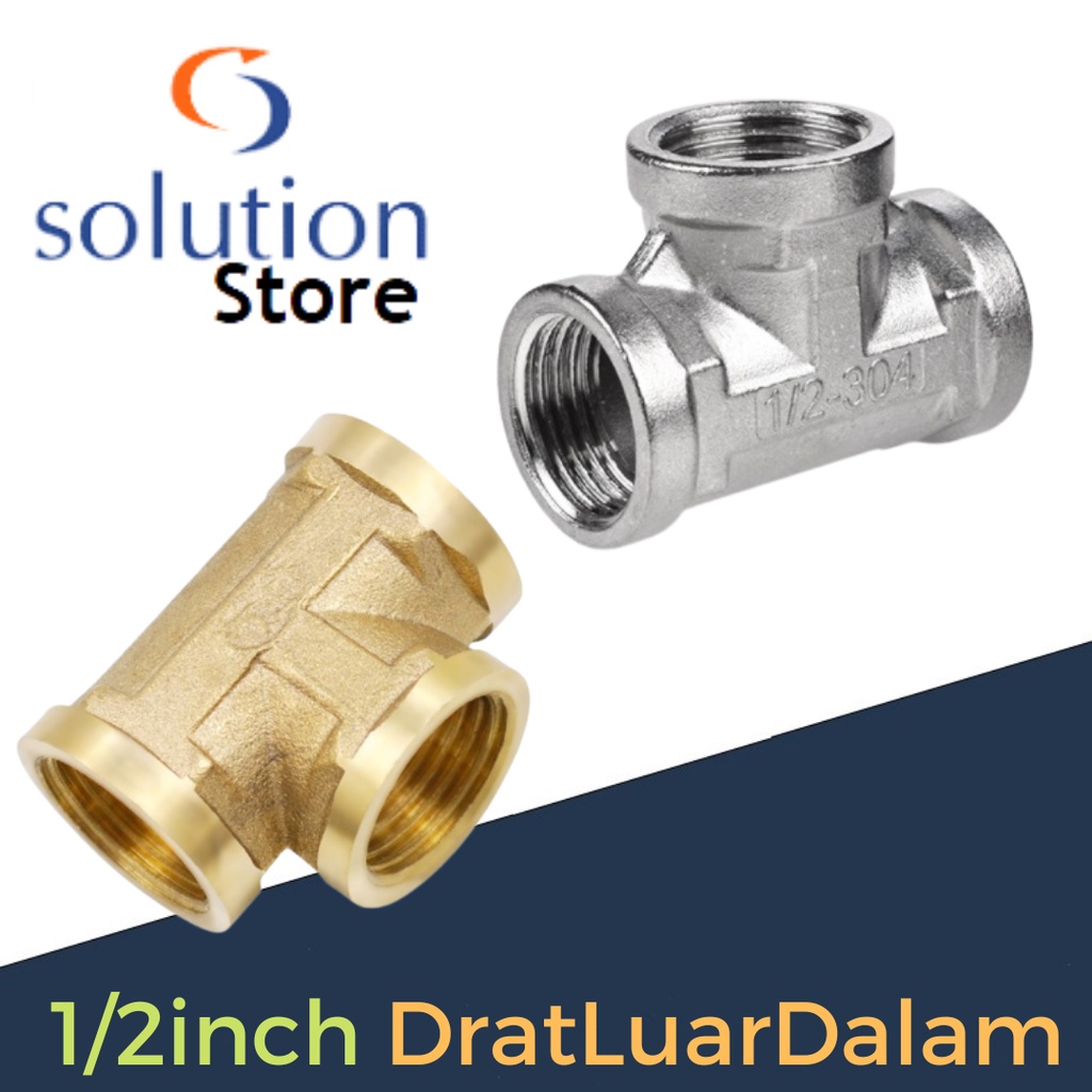 Tee 1/2&quot; stainless steel 304 drat dalam semua tee kran pipa