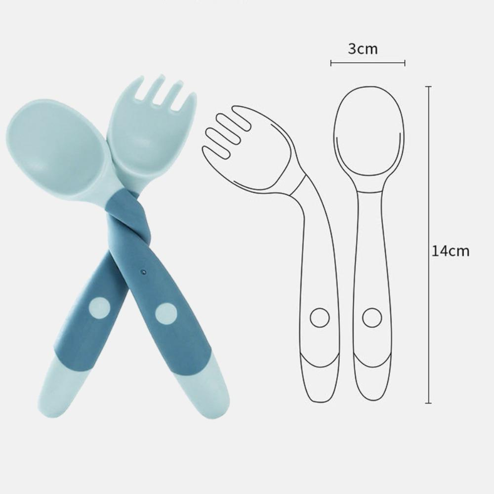 Top Spoon Fork Set Lembut Lucu Alat Bantu Balita Alat Makan Utensil Silicone