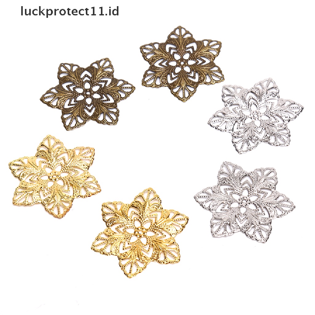 /Fashion Hot// Fashion// 10pcs Kerawang Flower Wraps Konektor Logam Ch Craft Temuan Perhiasan DIY.