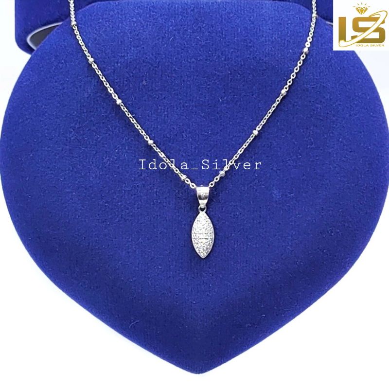 KALUNG PERAK ASLI SILVER WANITA 925 LAPIS EMAS PUTIH MODEL LIONTIN OVAL LONJONG PERMATA - PERHIASAN PERAK WANITA ASLI