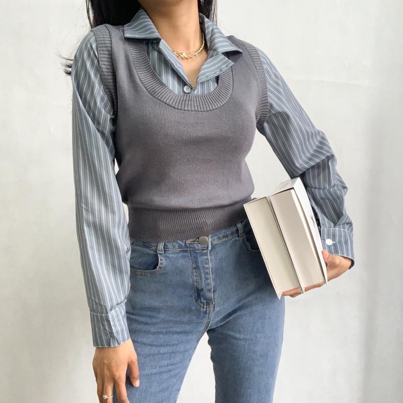 [LUXE.DLABEL] - E78 TOP [ Atasan Rajut Wanita Atasan Rajut Import wanita Atasan lengan panjang rajut Kaos wanita Vest wanita Atasan Wanita Atasan Halter tank Korea wanita Korean top Croptop Croptee Atasan perempuan Top premium quality]