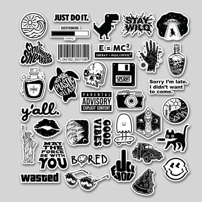 

STICKER BLACK AND WHITE / STICKER PACK HELM LAPTOP VINYL/ STIKER MURAH TERLARIS TERPERCAYA ORIGINAL