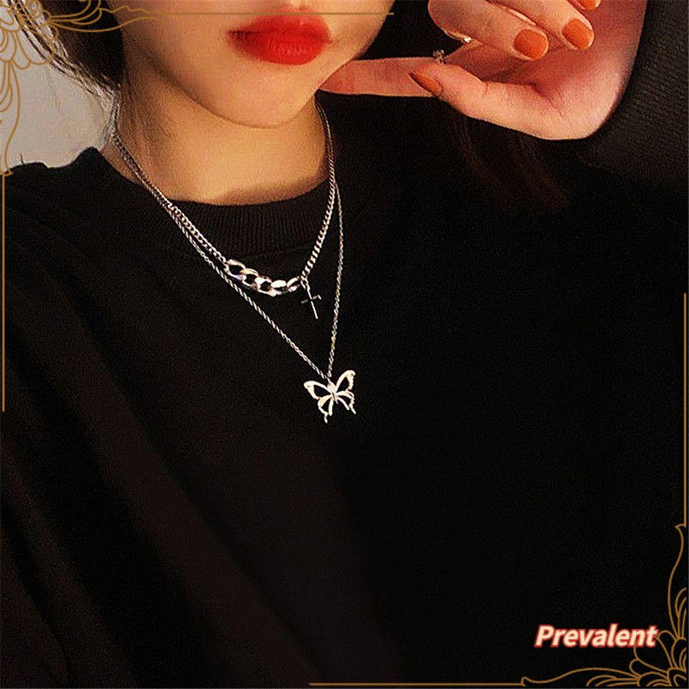 Preva 2Pcs Kalung Liontin Salib Wanita Ladies Sweater Rantai Double Layer