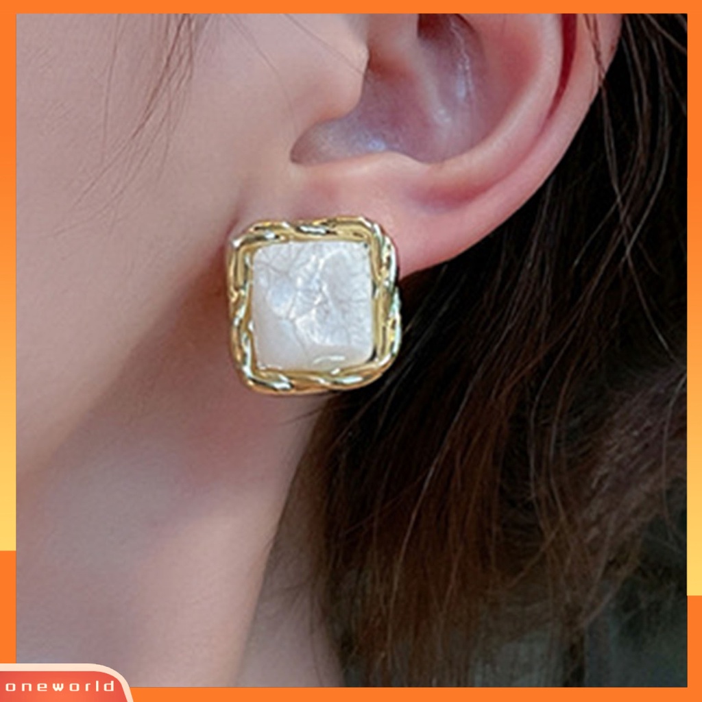 [WONE] 1pasang Ear Studs Square Anggun Temperamen Alloy Wanita Elegan Anting Stud Untuk Perjamuan