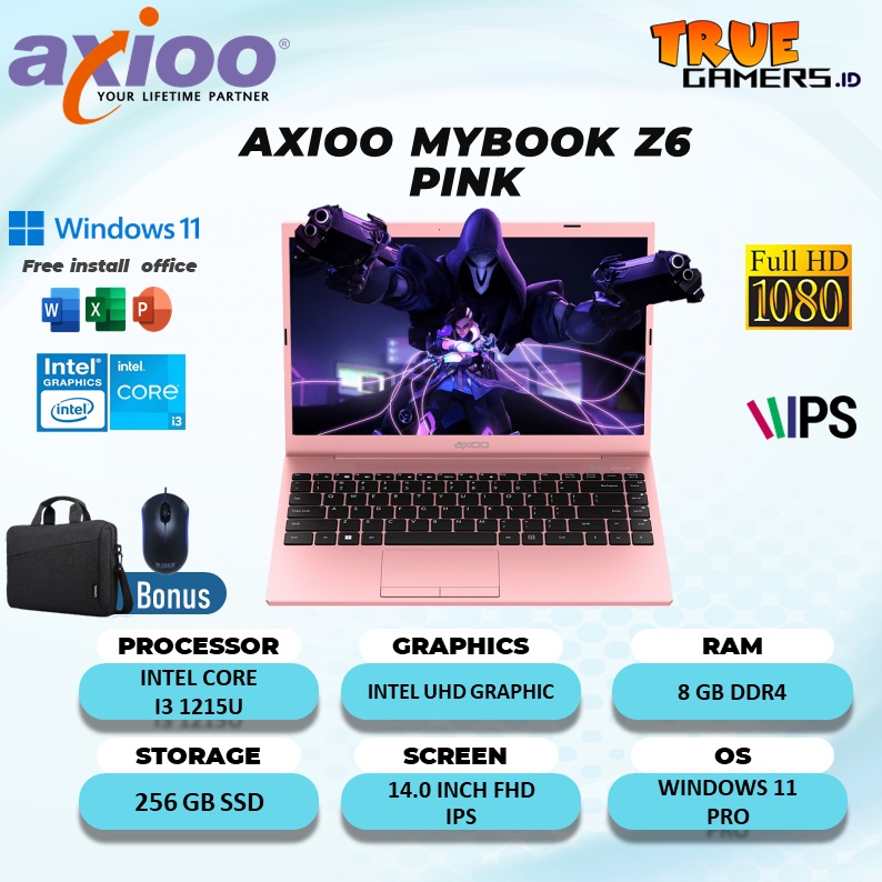 LAPTOP AXIOO MYBOOK Z6 INTEL  I3 GEN (12) 6CORE 8GB 256SSD W11PRO 14.0FHD IPS