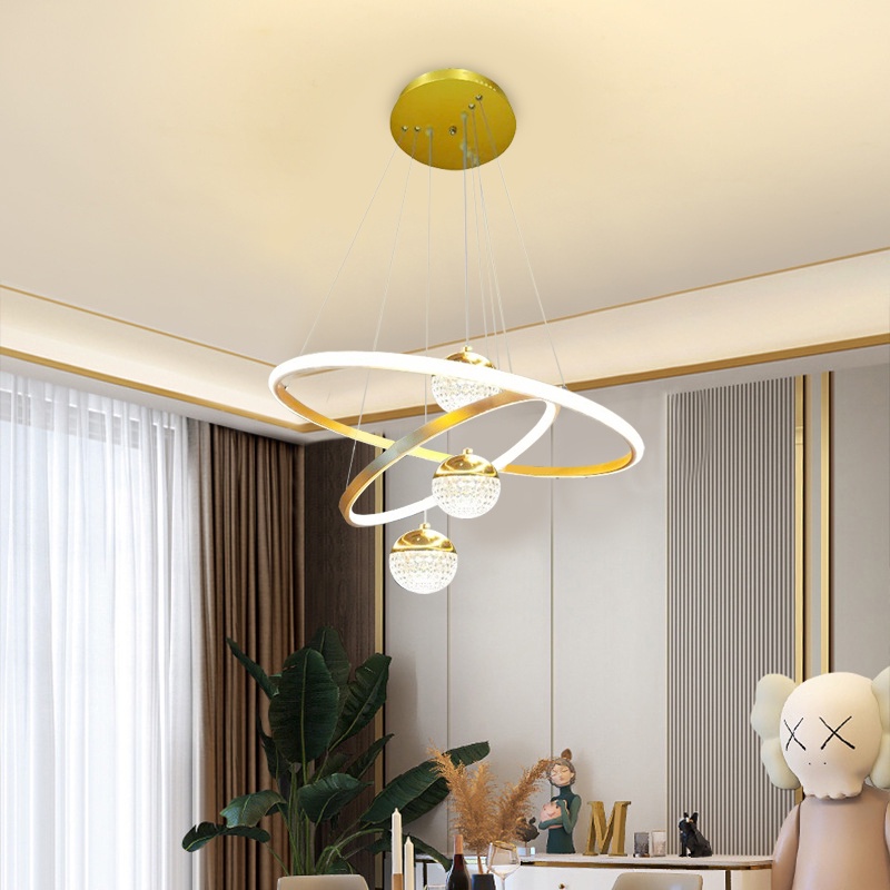 ✨ Garansi&amp; 3 Warna✨96w Lampu Gantung Minimalis MODERN Kristal LED 2 RING 40/60cm 3 BALL pendant light Hotel Nordik bergaya Eropa bar