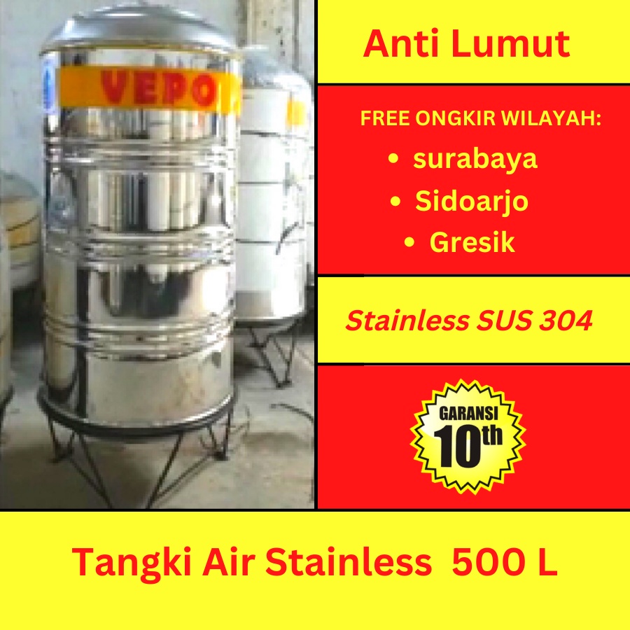 Tandon Tangki Toren Air Stainless Vepo 500 Liter Anti Lumut Berkualitas Tandon Tangki Toren Air Stainless Steel Watertank 500 Liter