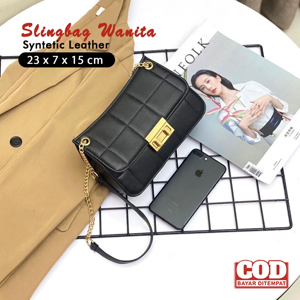 Tas Wanita Sling bag Tas Tali Rantai Trendy Kulit Sintetis Murah Tali Panjang Fashion tas selempang