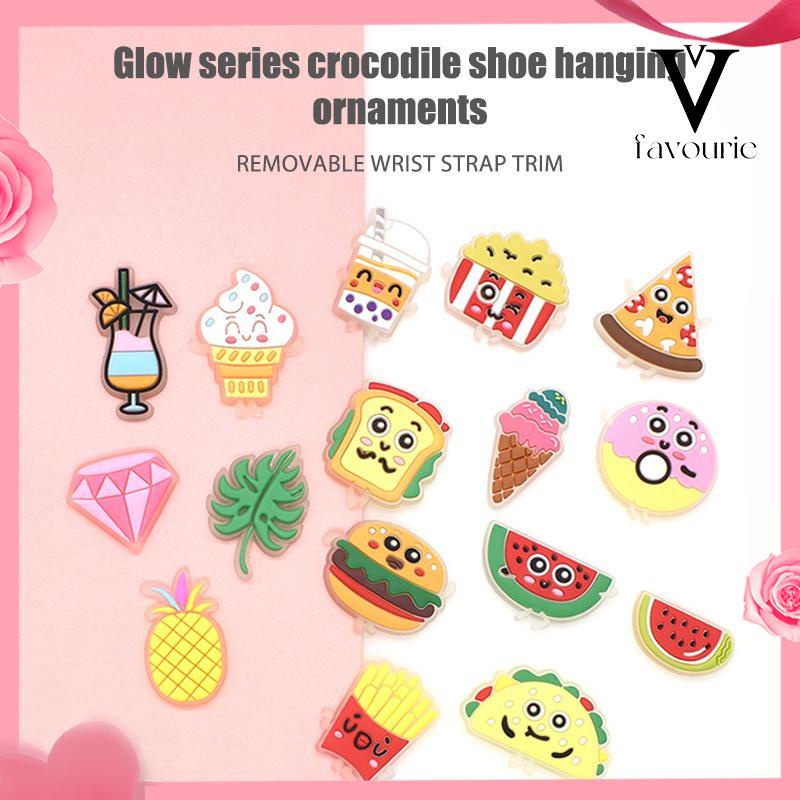 CODCharms Pin Bahan Pvc Glow In The Dark Desain Makanan Untuk Aksesoris Charms Fashion-FA