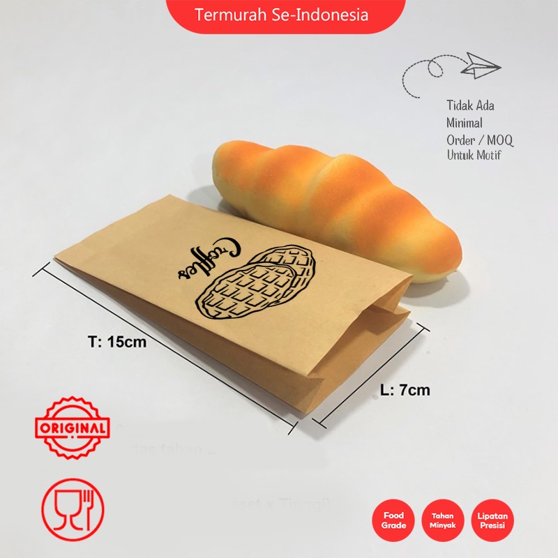 (CUSTOM) Kantong Kertas Makanan Coklat Uk. 15x3x7 cm  / Bungkus Makanan Kantong Kertas Kue, Cake, Wa