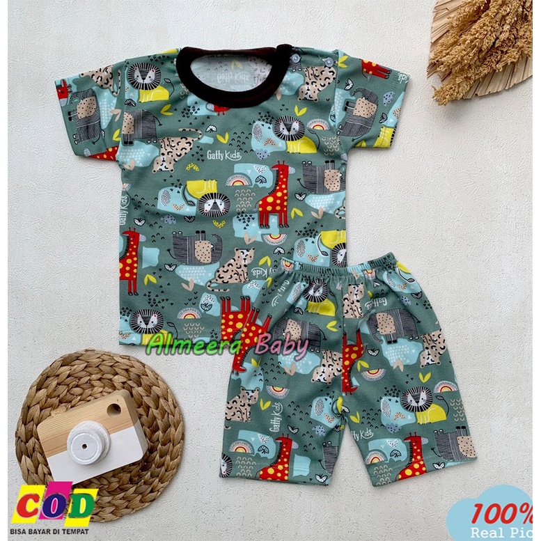 Setelan Baju Bayi Piyama Bayi Lengan Pendek Kancing Pundak Usia 3-12 Bulan Almeera Baby and Kids
