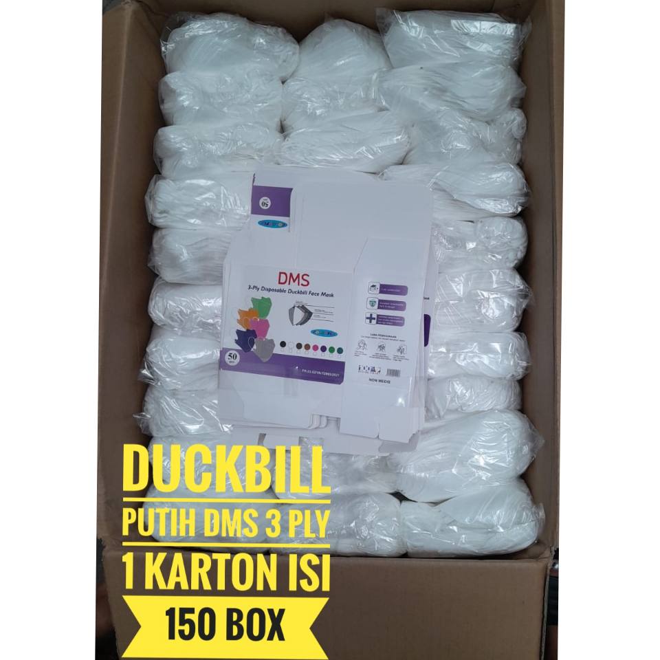 Masker Duckbill DMS Putih 3 ply 1 karton Isi 150 Box