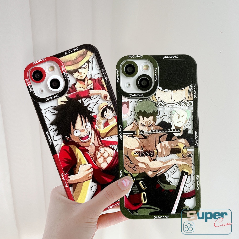 IPHONE Casing TPU Lembut Motif Kotak Cocok Untuk Iphone6 6s 8 7plus XR 11 14 13 12 Pro Max X XS Max SE 2020mata Malaikat Kartun Anime One Piece Zoro Luffy