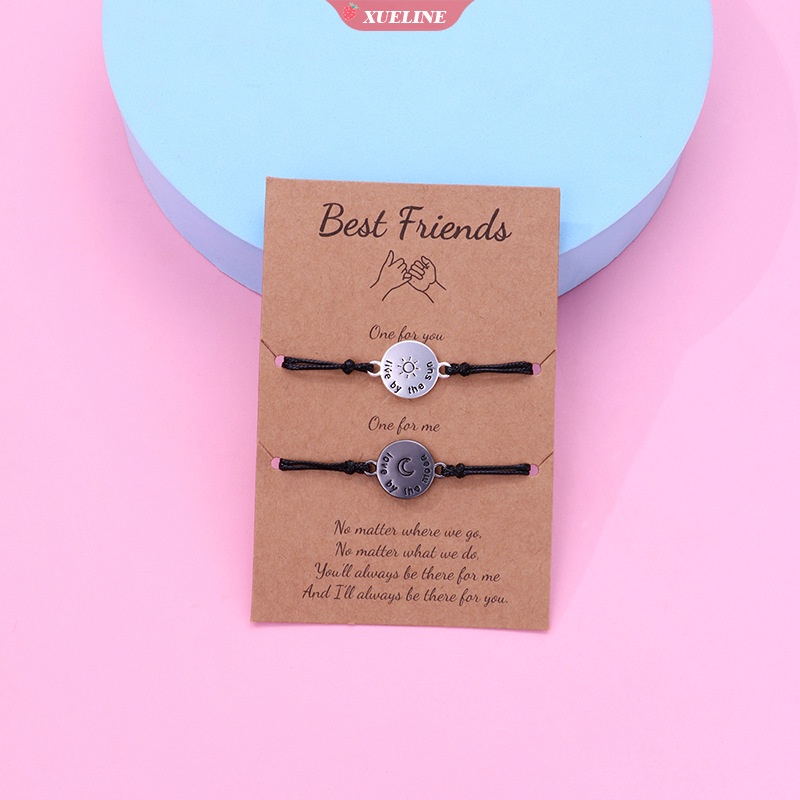 2pcs/set Gelang Pasangan Pesona Bulan Matahari Stainless Steel Untuk Wanita Dan Pria Fashion Perhiasan Gelang Tali Tenun Tangan Hadiah Kartu [ZXL]